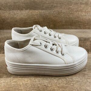 Women’s Steve Madden Bobbi 30 White Leather Platform Sneaker Size 6.5